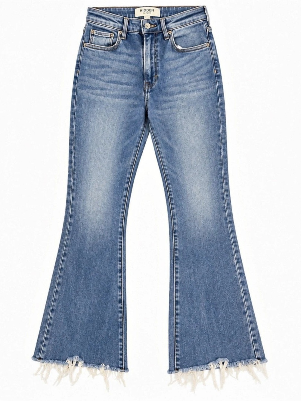 Hidden Jeans High Rise Flare Raw Hem Stretch Jeans Blue Size 27